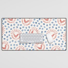 Shabby Farmhouse Rooster Faux Vintage Advertising Sign Coral Blue Beige Desk Mat