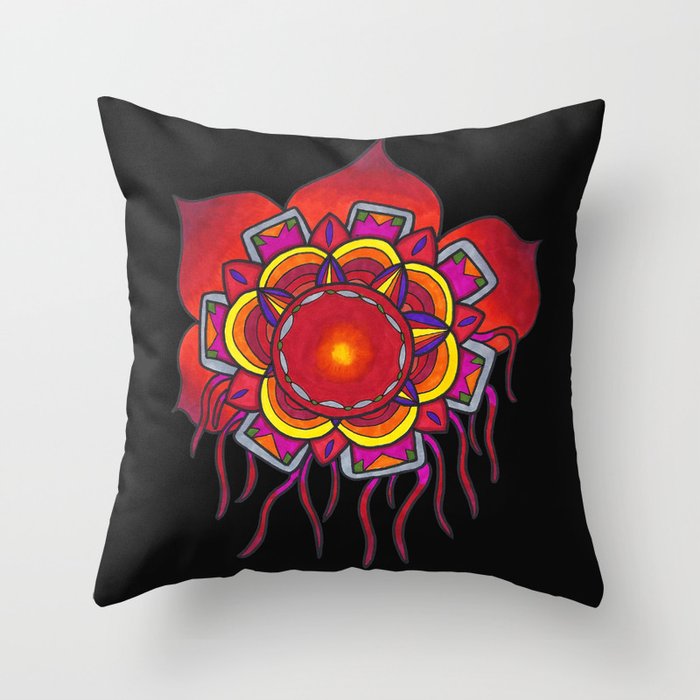 Red Flower Design Throw Pillow