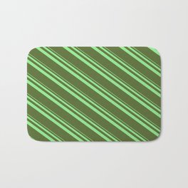 [ Thumbnail: Light Green and Dark Olive Green Colored Lined/Striped Pattern Bath Mat ]
