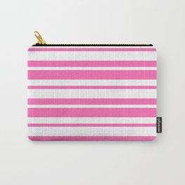 [ Thumbnail: Hot Pink and White Colored Striped Pattern Carry-All Pouch ]