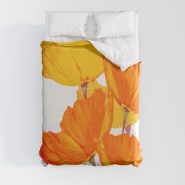 Orange and Yellow Poppies On A White Background #decor #society6 #buyart Duvet Cover