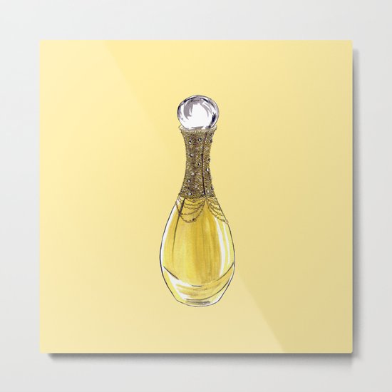 J'adore on Yellow Metal Print