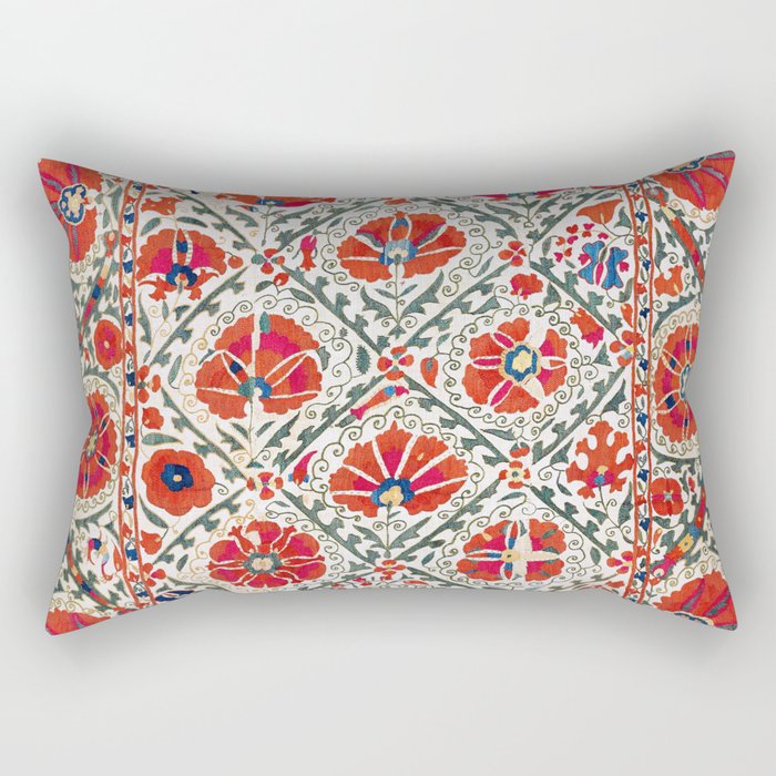 Large Medallion Suzani Bokhara Uzbekistan Floral Embroidery Print Rectangular Pillow