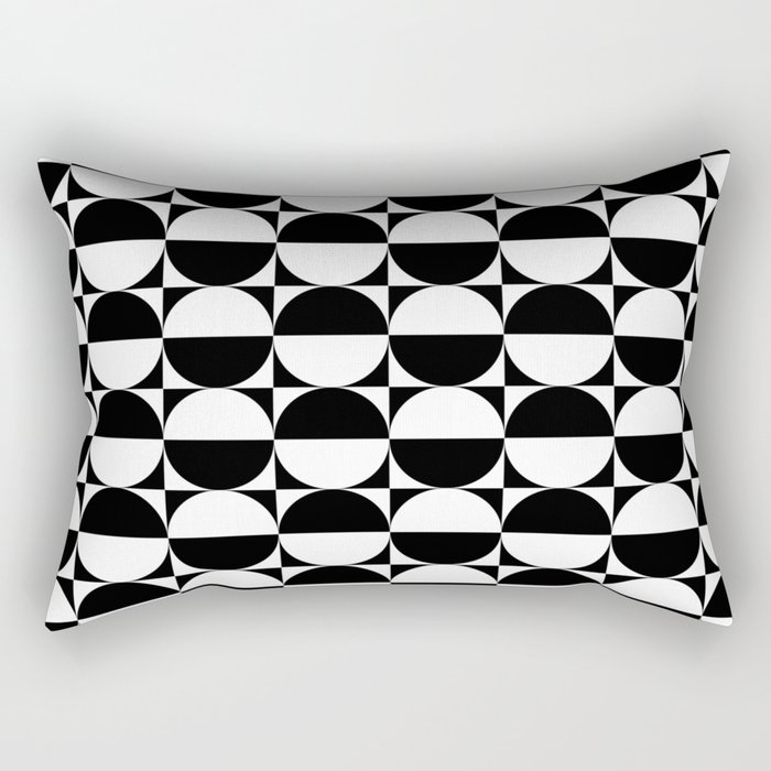 Mid Century Modern Half Circles Pattern Black and White Rectangular Pillow