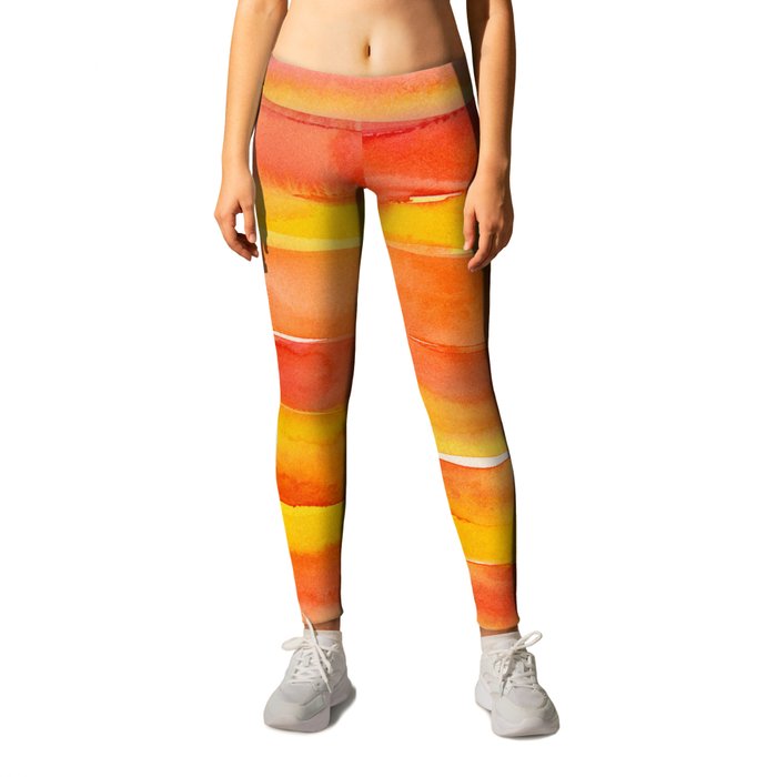 Watercolor Pattern Abstract Summer Sunrise Sky on Fire Leggings