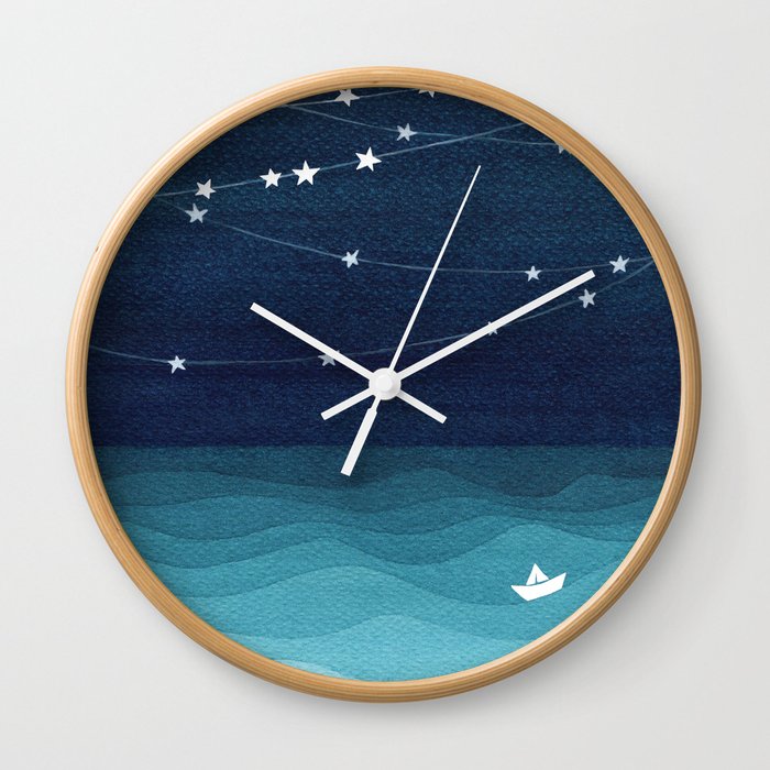 Garlands of stars, watercolor teal ocean Wall Clock