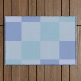 Pastel Check Checkerboard Teal Blue Outdoor Rug
