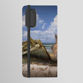 Stranded Boats on a Beach under a Cloudy Blue Sky Android Wallet Case