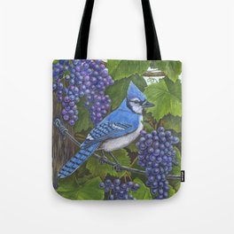 Blue Jay and Grapes Tote Bag