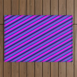 [ Thumbnail: Midnight Blue, Fuchsia & Royal Blue Colored Stripes/Lines Pattern Outdoor Rug ]