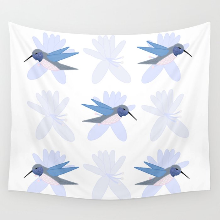 Small Blue Hummingbird Shimmer Cheeks Wall Tapestry