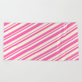 [ Thumbnail: Hot Pink & Beige Colored Lines Pattern Beach Towel ]