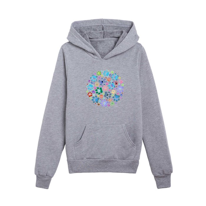 Colorful Dog Paw Prints - Circle Of Paws Kids Pullover Hoodie