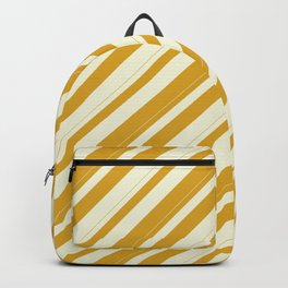 [ Thumbnail: Beige & Goldenrod Colored Pattern of Stripes Backpack ]