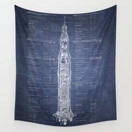 Apollo 11 Saturn V Blueprint in High Resolution (dark blue) Wall Tapestry