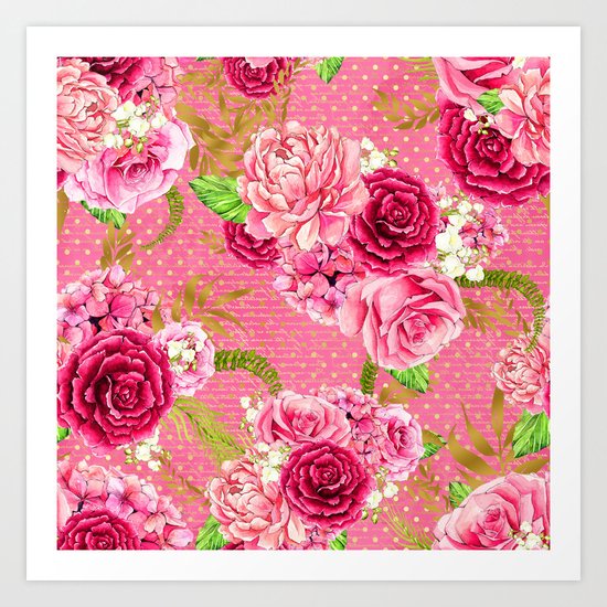 Pink Roses Pattern 07 Art Print