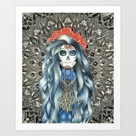 Full Page Day of the Dead Woman Mandala Art Print