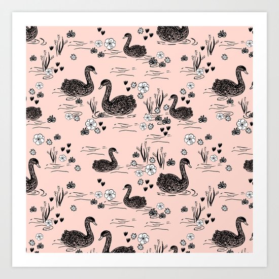 Swans painting cute girly trend cell phone case with swans pattern florals hand painted blush Art Print