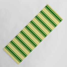 [ Thumbnail: Tan and Dark Green Colored Lined/Striped Pattern Yoga Mat ]