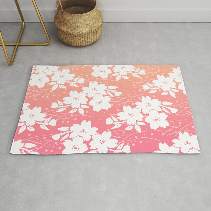 Japanese Sakura Branches on Ombre Pink Rug