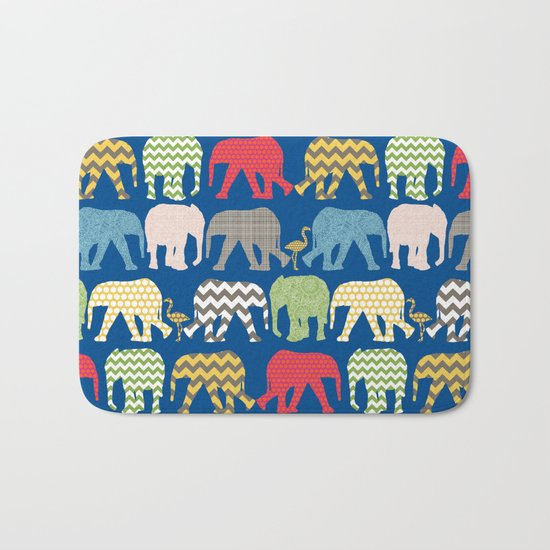 baby elephants and flamingos lapis Bath Mat
