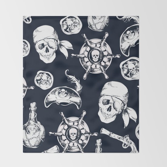 Navy Blue Pirate Pattern Throw Blanket
