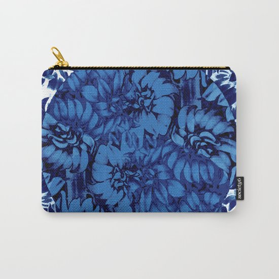 blue floral circle on blue floral Carry-All Pouch