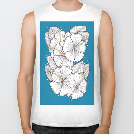 Zentangle Blue and Gold Hibiscus Blossoms for Flower Lovers Biker Tank