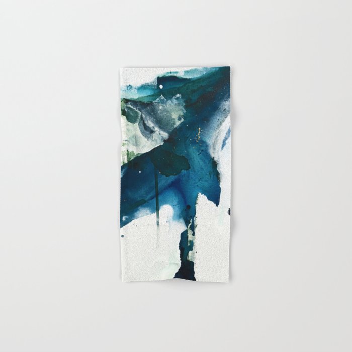 Untamed: a pretty, minimal, abstract painting in blue, white and gold by Alyssa Hamilton Art  Hand & Bath Towel