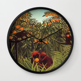 Apes in the Orange Grove by Henri Rousseau 1910 // Colorful Jungle Animal Landscape Scene Wall Clock | Color Apartment 60S, Orange Colors Green, Baby Kids Wildlife, Retro Midcentury Bed, Illustration Drawing, Monkey Monkeys Fun, Theme Water Color, Tropical Tropic Vibe, Photography Style In, Nature Decor Vibes 