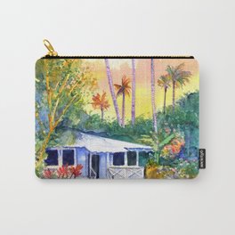 Blue Kauai Cottage Carry-All Pouch | Tropicalhouse, Plantation, Cottagepainting, Kauaiart, Hawaiianhouse, Hawaiiancottage, Watercolorcottage, Waimeacottage, Tropicalcottage, Painting 