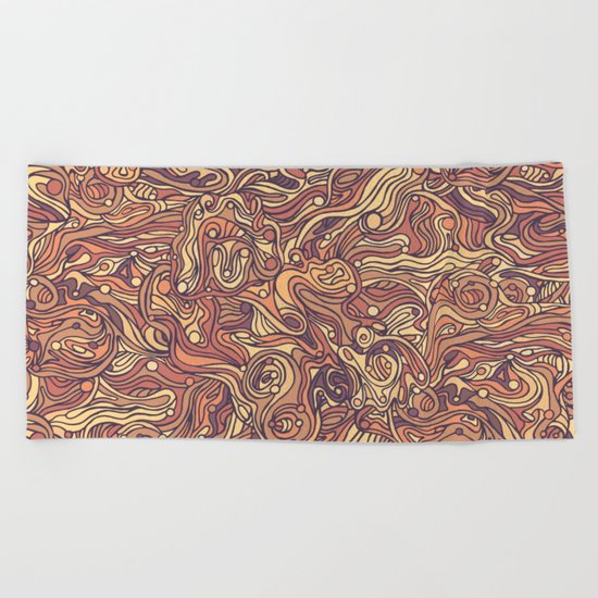 Abstract colorful hand drawn curly pattern design Beach Towel