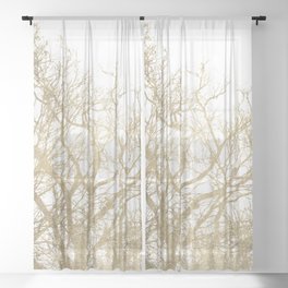 Elegant botanical gold foil tree  branch Sheer Curtain