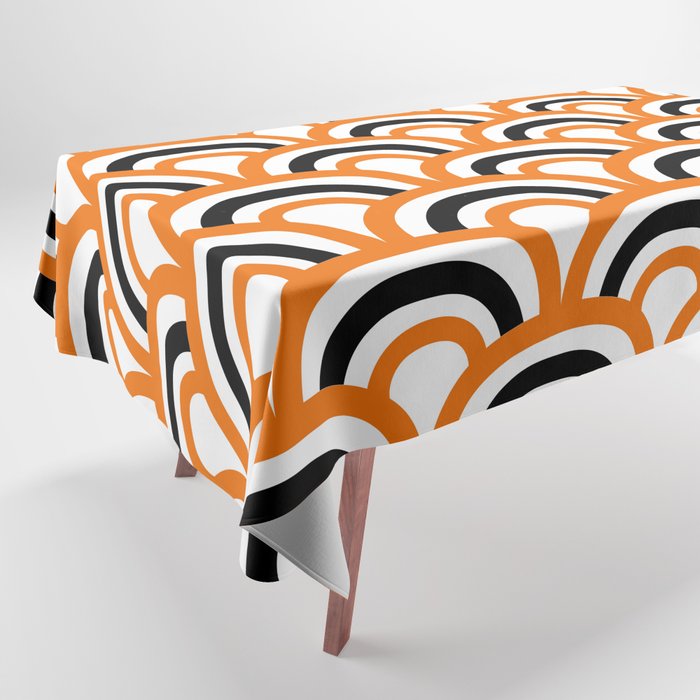 Orange Black and White Retro Scallop Pattern Pairs Coloro 2022 Popular Color Magma Orange 024-55-38 Tablecloth