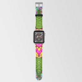 Colored round floral mandala on a red, green and yellow colors. Vintage illustration.  Apple Watch Band