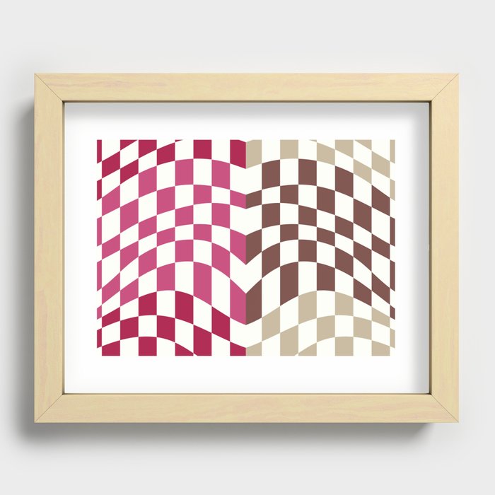 Pink and brown warp checked Recessed Framed Print