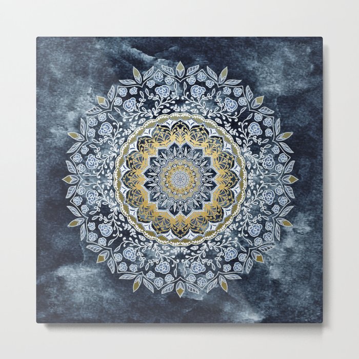 Blue Floral Mandala Metal Print