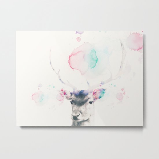 Pastel watercolor deer -Scandinavian art Metal Print