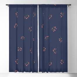 Branches With Red Berries Seamless Pattern on Navy Blue Background Blackout Curtain