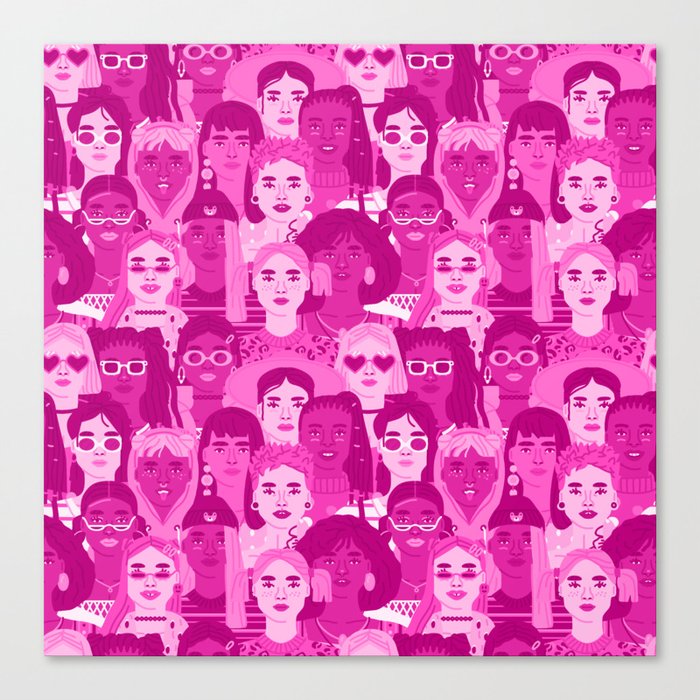 Pink woman people cartoon character seamless pattern Canvas Print