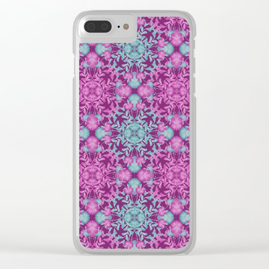 Blue pink floral pattern Clear iPhone Case