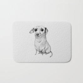 Monochrome Dachshund Bath Mat | Quirky, Eyes, Sausage, Pet, Curated, Drawing, Cute, Weiner, Portrait, Dog 