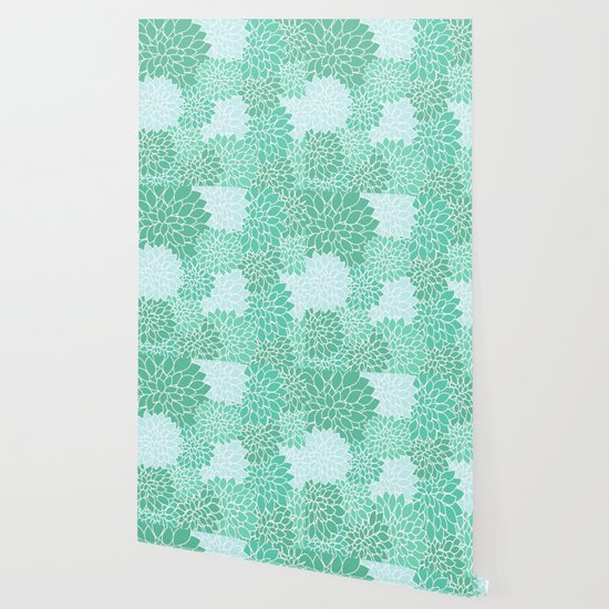 Minty Green Dahlias Wallpaper By Vintageappeal623 Society6