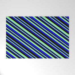 [ Thumbnail: Green, Blue & Black Colored Striped/Lined Pattern Welcome Mat ]