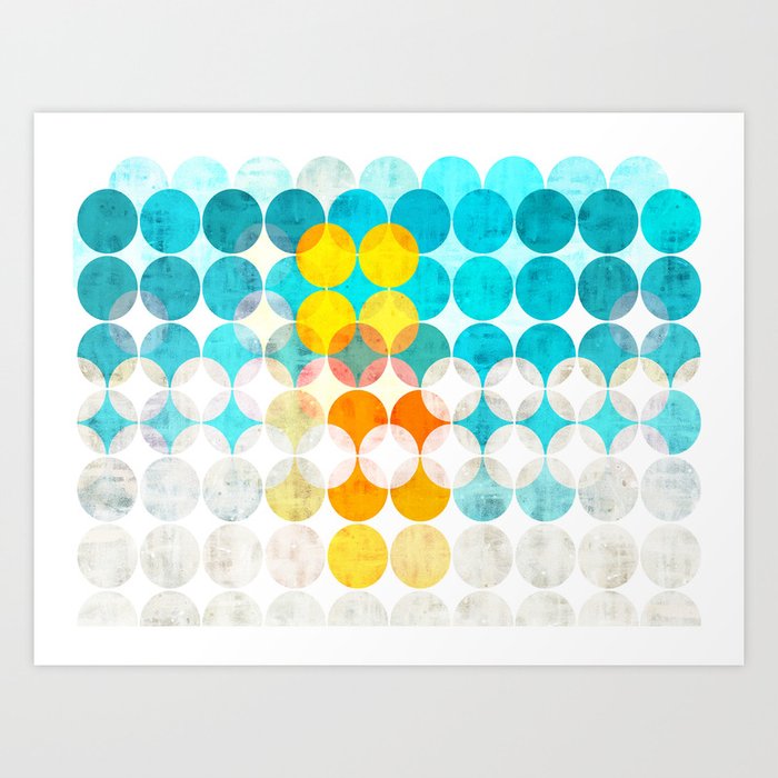 Palm Springs Dots - Aqua Yellow Orange Art Print