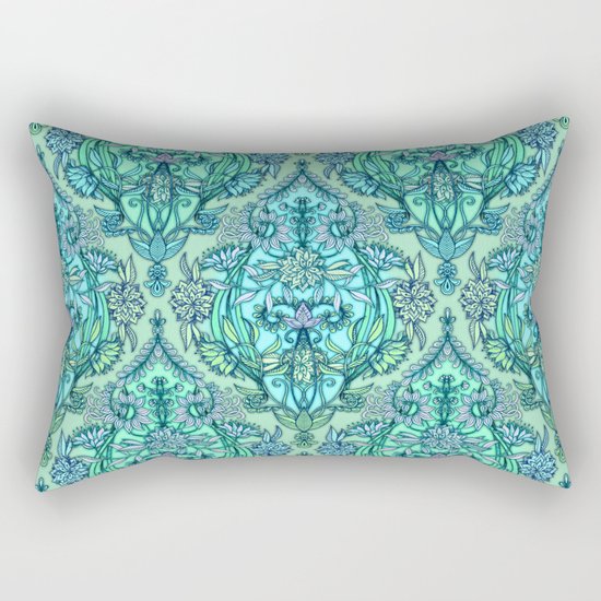 Botanical Moroccan Doodle Pattern in Mint Green, Lilac & Aqua Rectangular Pillow