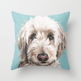 Sweet and Soulful Labradoodle Painting, Labradoodle Artwork, Portrait of a Champagne Labradoodle Throw Pillow