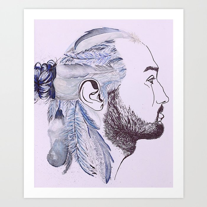 blue-feathered man bun  Art Print