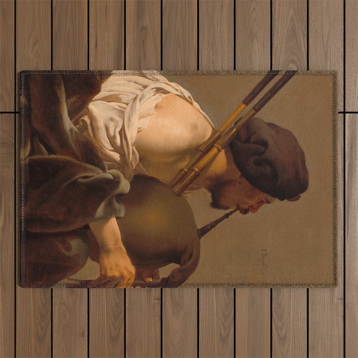 Bagpipe Player, 1624 by Hendrick ter Brugghen Outdoor Rug