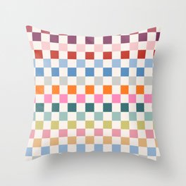 Checkered Retro Colorful Check Pattern Throw Pillow | Pattern, Digital, Check, Yellow, Gingham, Blue, Graphicdesign, Orange, Rainbow, Modern 